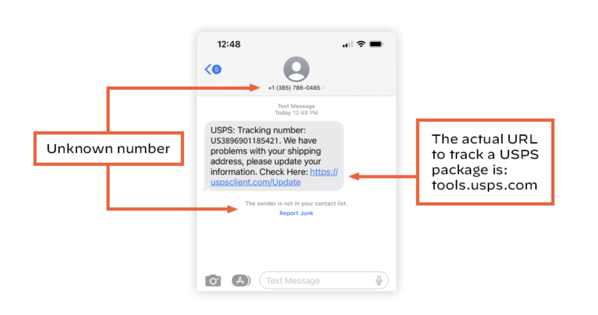 Captura de tela de uma tentativa de smishing