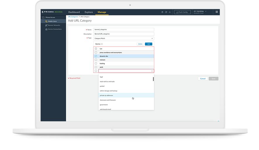 A SSE usa os recursos do SWG para fornecer aos usuários acesso seguro à Internet quando eles estão desconectados da VPN empresarial.