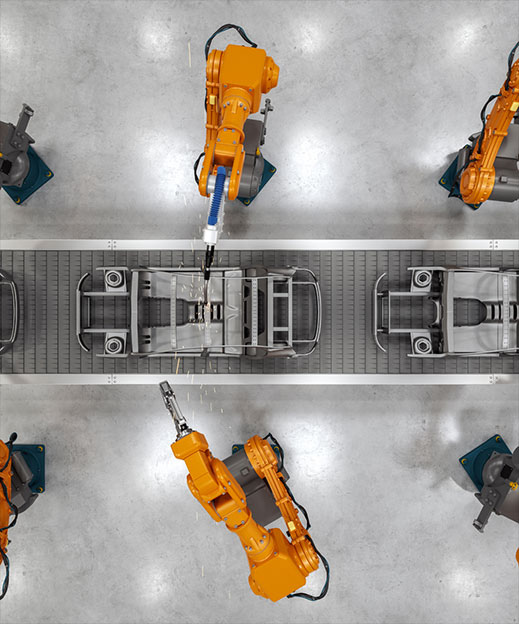 máquinas dentro do galpão de fabricação